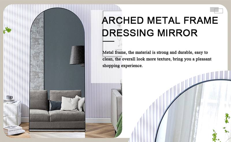 Arched Standing Mirror - Chic Black Design for Makeup & Style