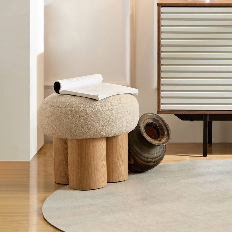 Cozy Mushroom Stool with Plush Cushion & Rustic Charm