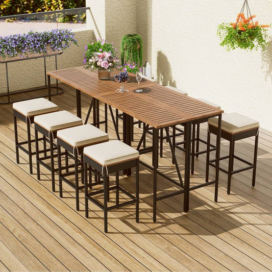 Charming Acacia Outdoor Bistro Set with Cushions