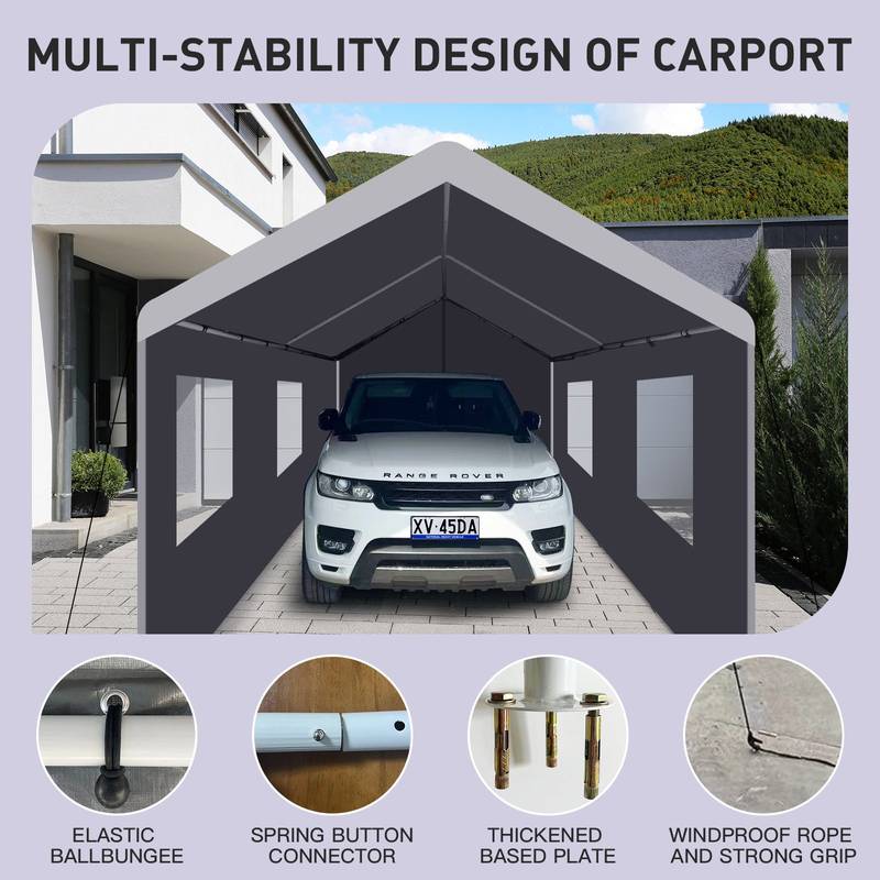 Sturdy Outdoor Carport Shelter – Portable Garage Tent in Grey