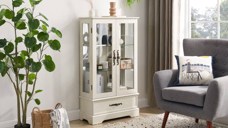 Illuminated Curio Cabinet with Adjustable Shelves