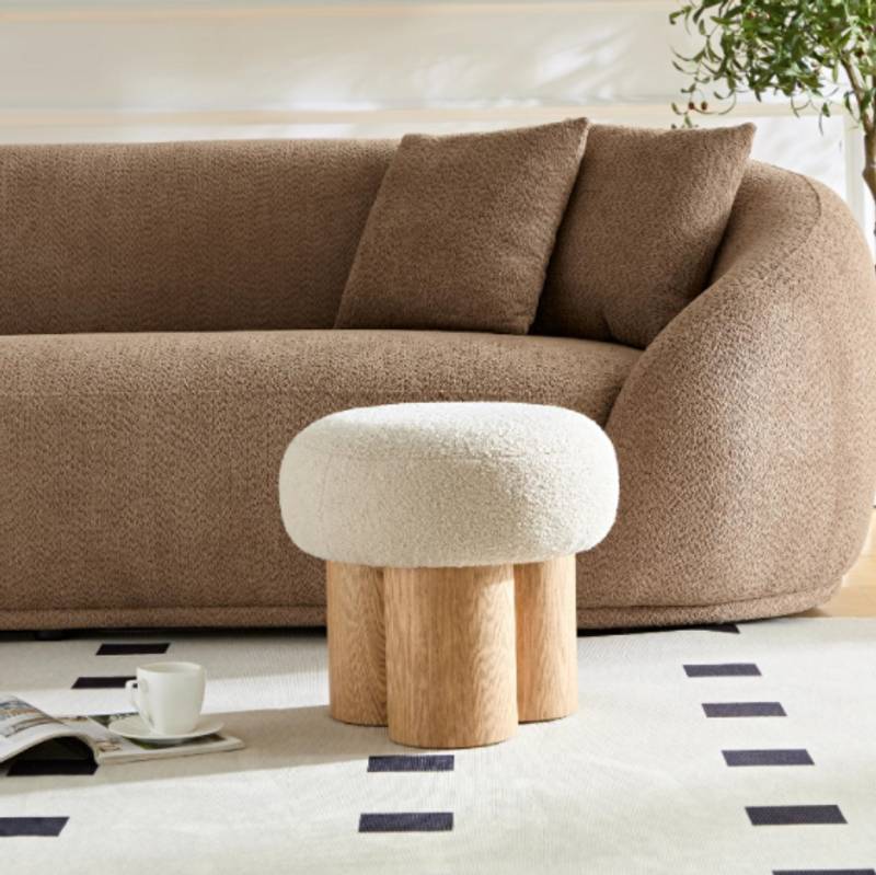Cozy Mushroom Stool with Plush Cushion & Rustic Charm