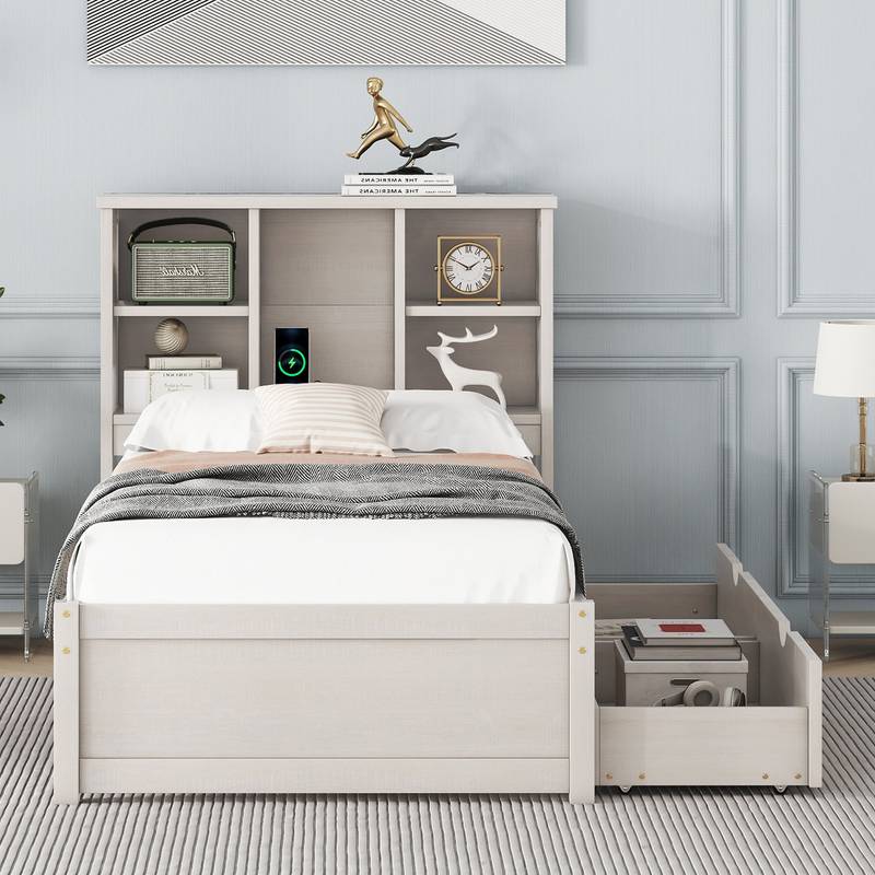 Sleek Twin Bed with USB Charging and Storage Headboard