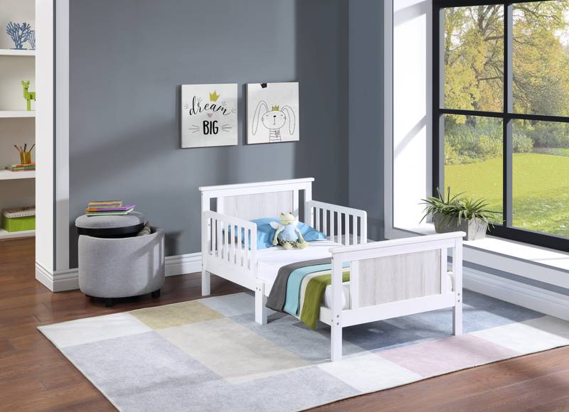 Cozy Convertible Toddler Bed in White & Gray