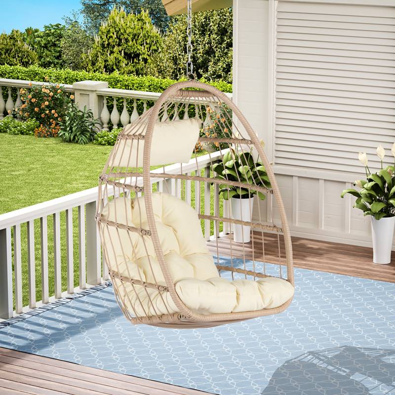 Cozy Khaki Rattan Egg Swing Chair