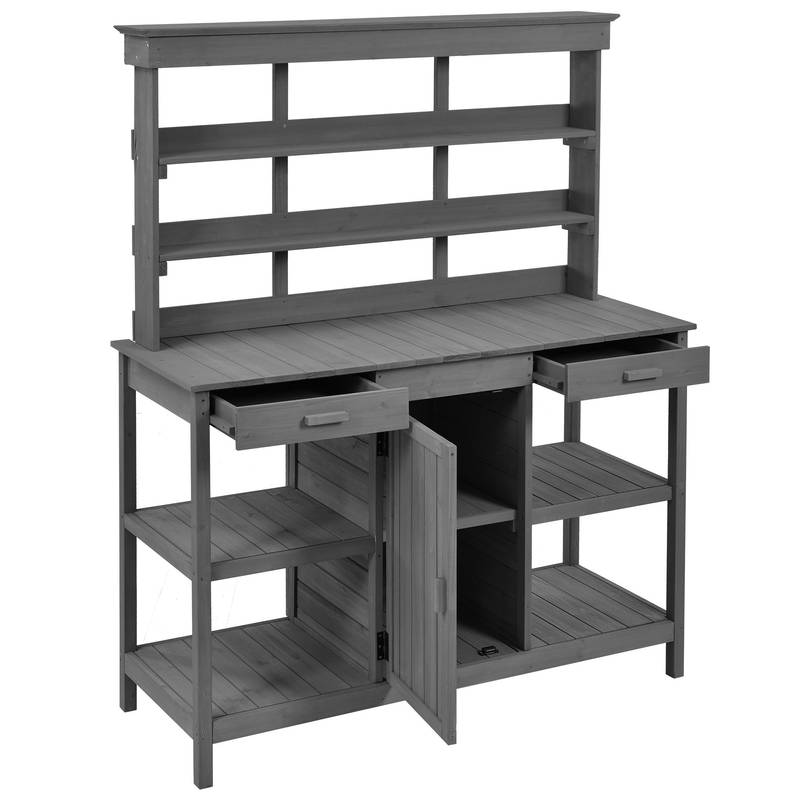 Charming Gray Garden Potting Table with Storage