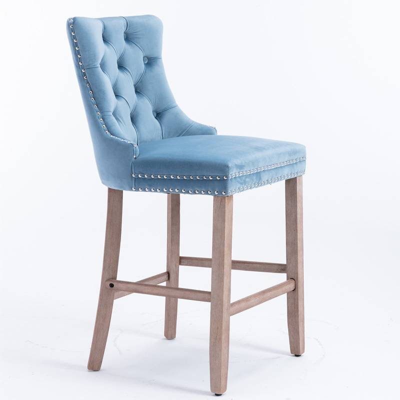 Chic Velvet Barstools with Tufted Detail - Set of Two (Light Blue)