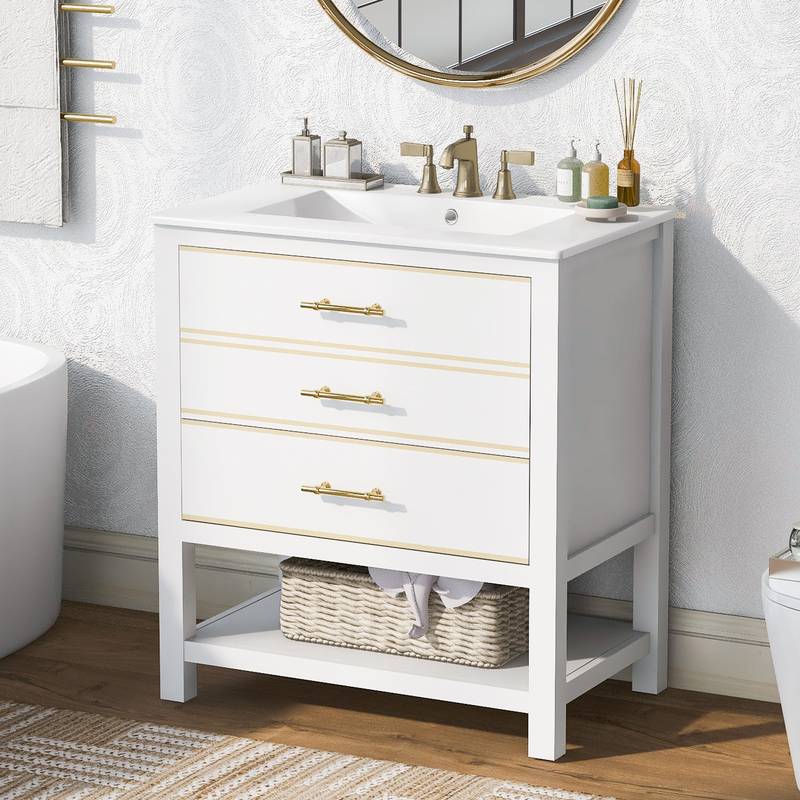 Navy Bliss Bathroom Vanity with Open Storage & Two Drawers