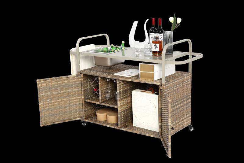 Chic Patio Bar Cart with Ice Bucket and Wheels