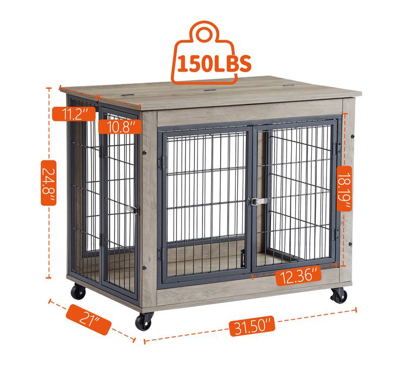Stylish Rolling Dog Crate with Double Doors