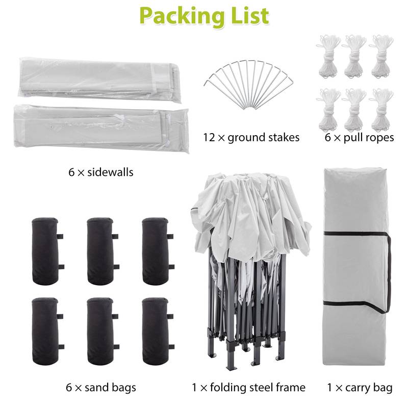 Easy Pop-Up Party Canopy with Sidewalls and Weights - Beige & White