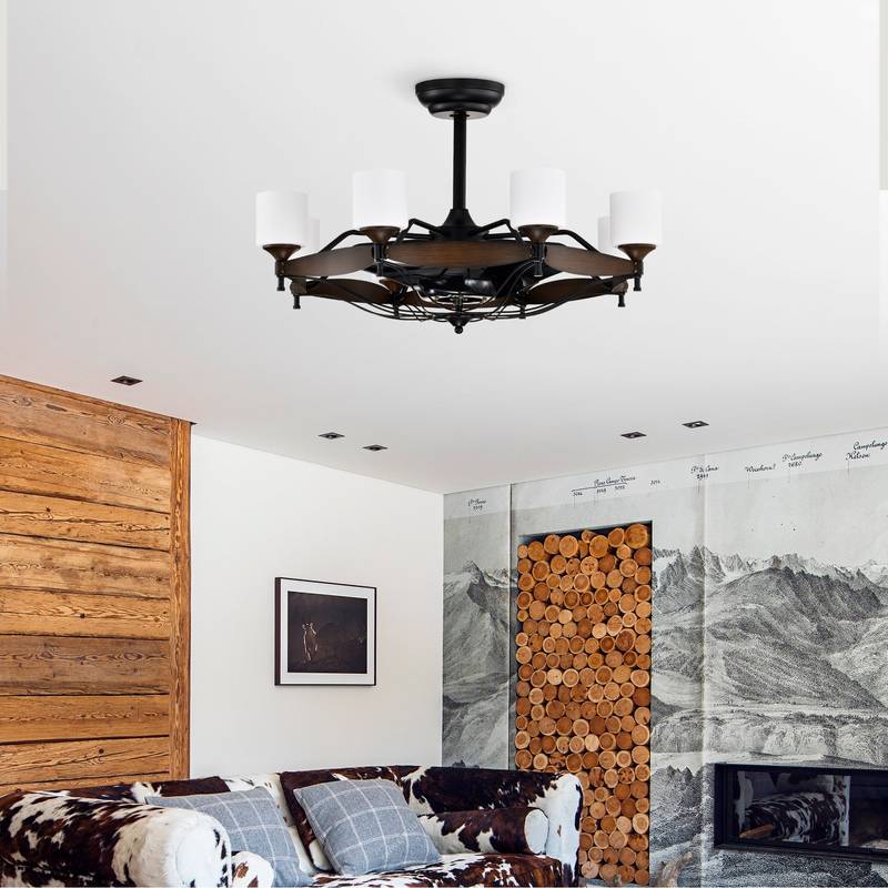 Sleek Matte Black Chandelier Fan with Remote Control