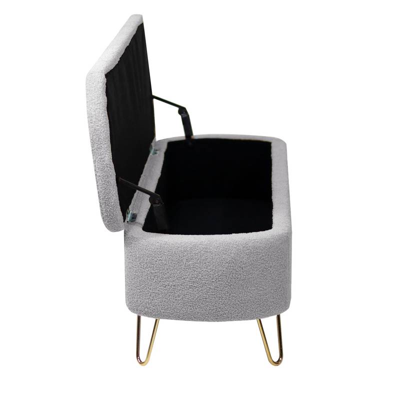 Chic Grey Faux Fur Storage Ottoman Bench