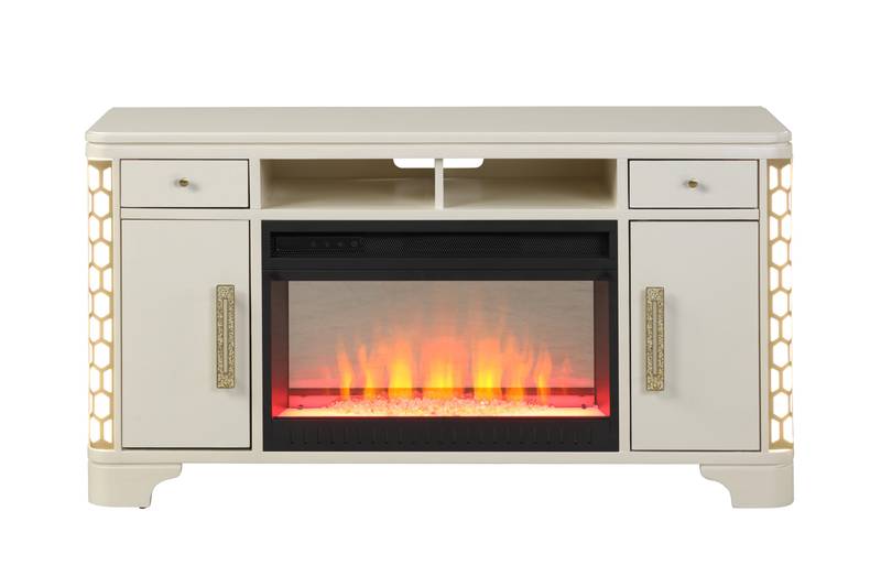Cozy Beige TV Stand with Electric Fireplace