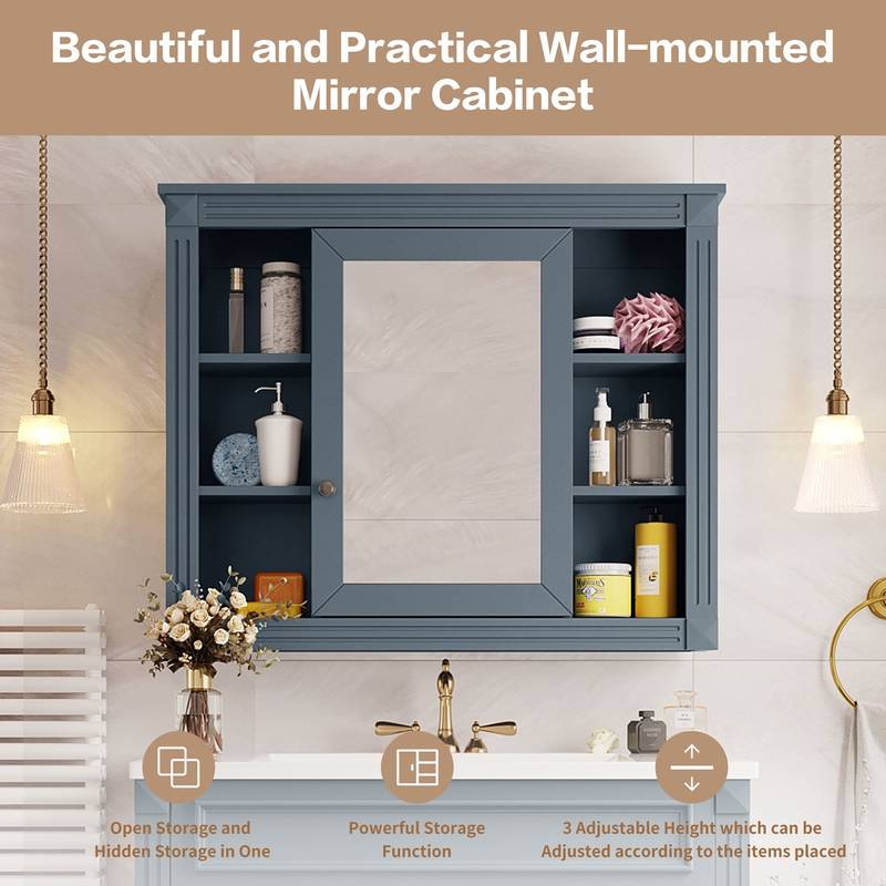 Sleek Wall-Mount Bathroom Cabinet with Mirror & Shelves
