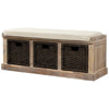 Chic Rustic Storage Bench with Woven Baskets and Cozy Cushion