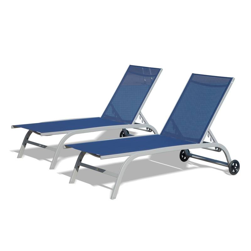 Blue Bliss Outdoor Lounge Chairs - Adjustable, Wheeled Comfort for Poolside Relaxation!