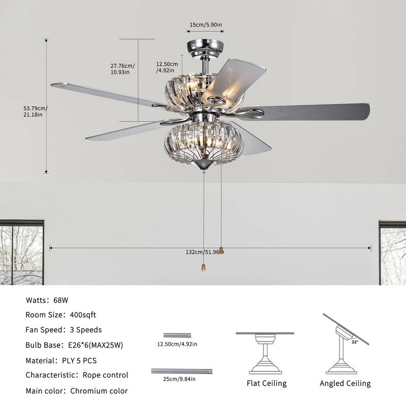 Chic Crystal Fandelier with Reversible Blades