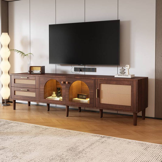 Rattan-Inspired TV Console with Stylish Storage