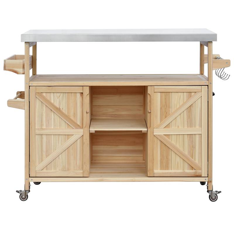 Farmhouse Rolling BBQ Bar & Storage Island