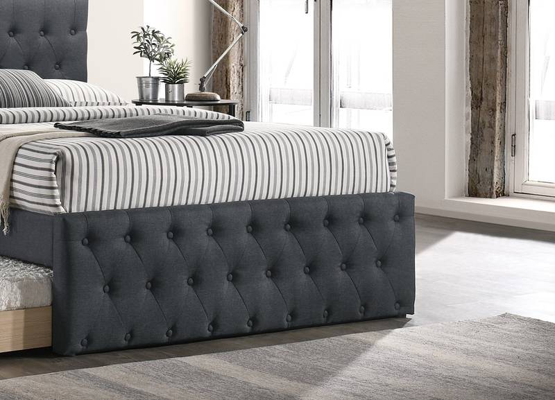 Cozy Charcoal Twin Bed with Trundle and Tufted Headboard