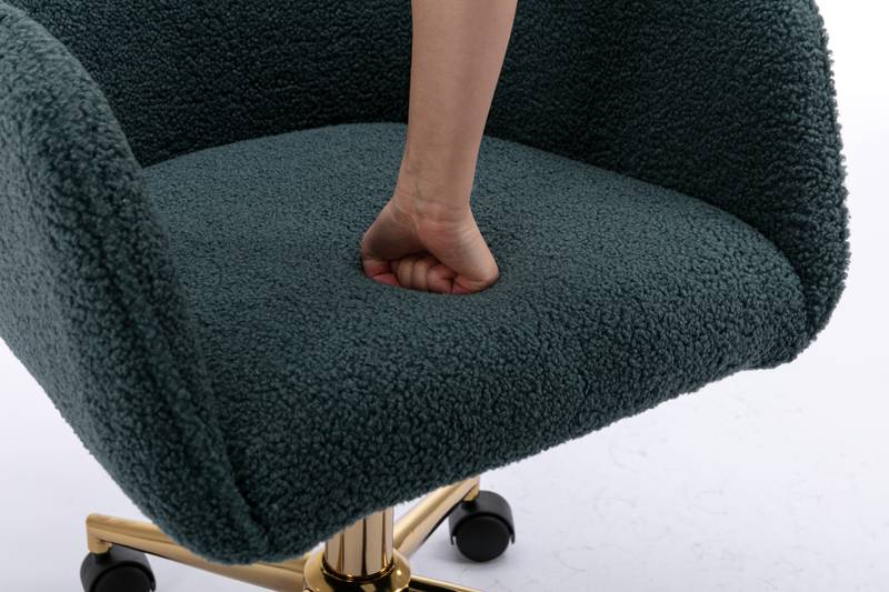 Chic Green Teddy Swivel Chair with Gold Legs