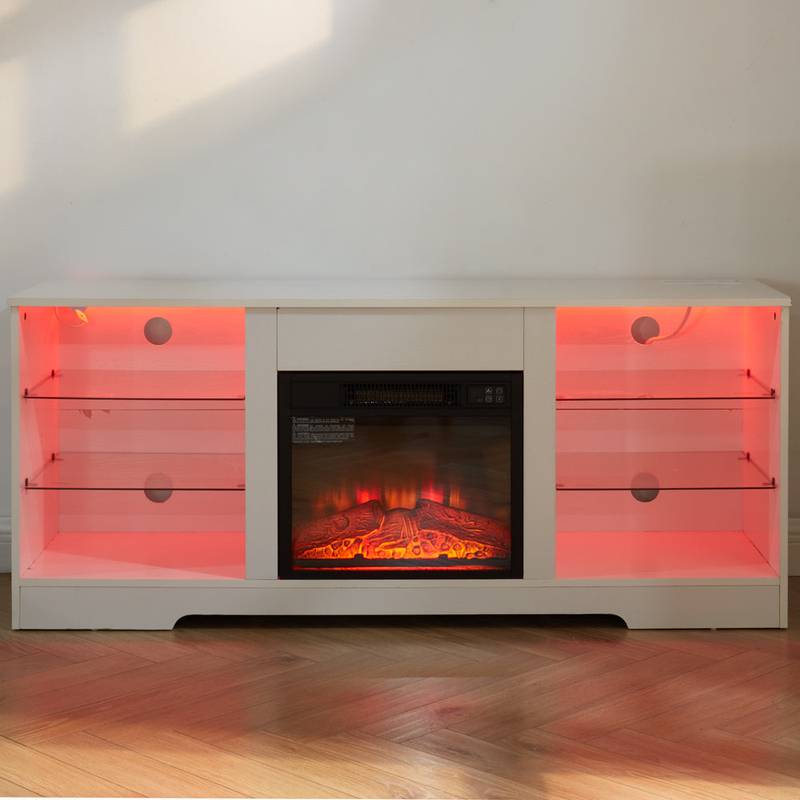 Modern Electric Fireplace TV Stand with LED Lights and USB Charging