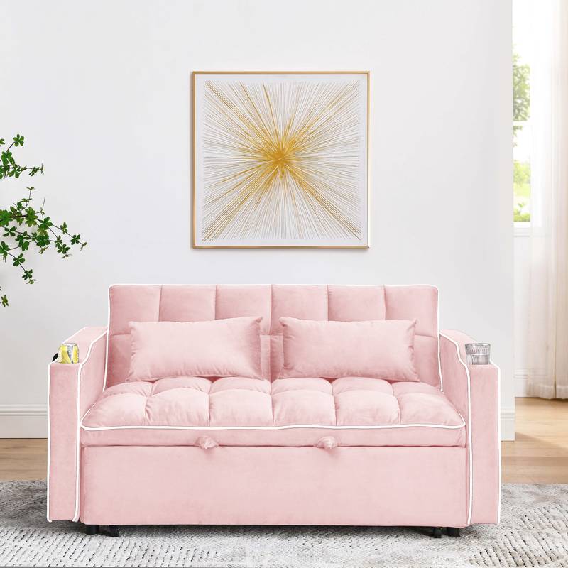 Chic Foldable Sofa Bed with USB & Swivel Stand - Pink