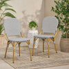 Cozy Bistro Duo: Gray Rattan & Bamboo Chairs