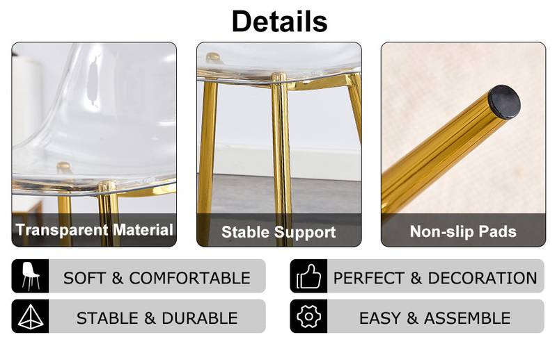 Chic Crystal Dining Chairs - Set of Four with Gold Legs