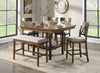 Light Oak Counter Height Bench with Chic Gray Fabric Upholstery