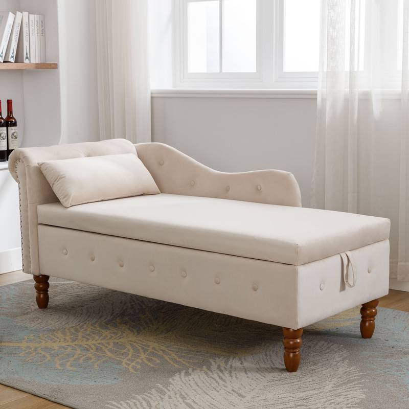 Cozy Velvet Chaise with Storage and Pillow