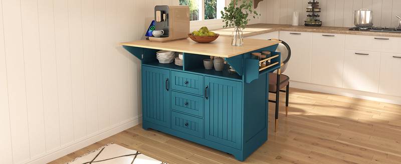 Versatile Rolling Kitchen Island with Drop Leaves and Power Outlet