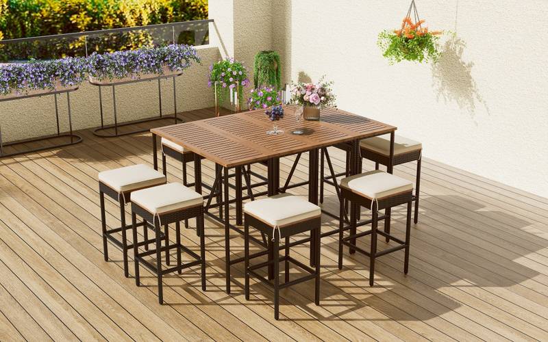 Charming Acacia Outdoor Bistro Set with Cushions