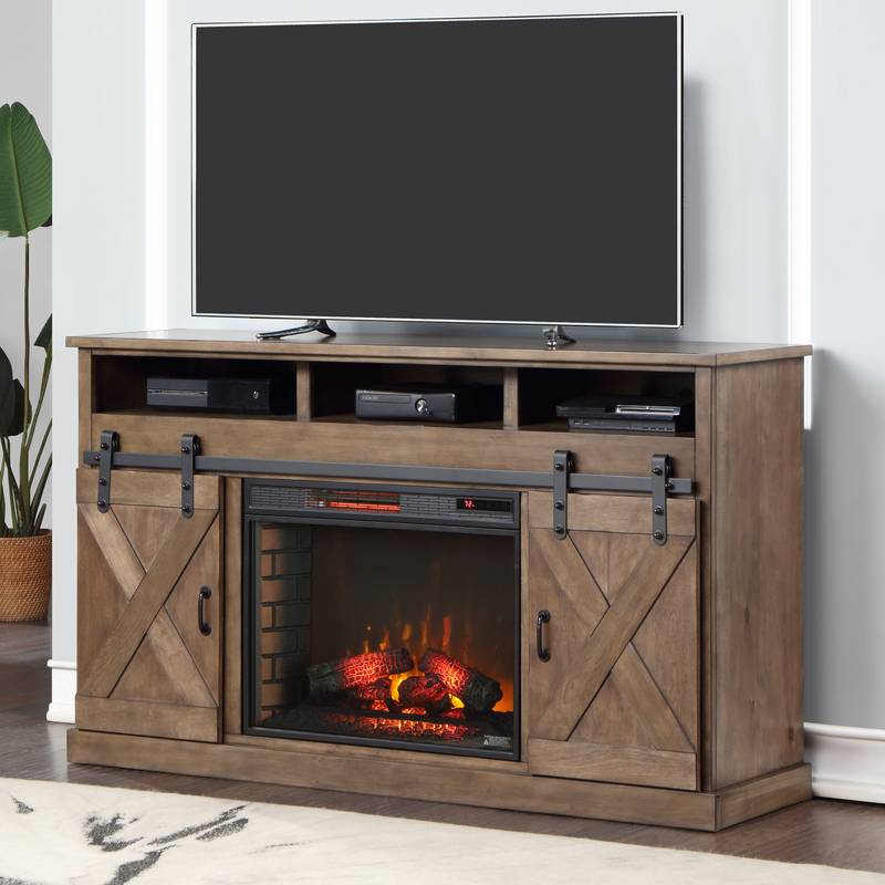Cozy Barnwood Electric Fireplace TV Stand