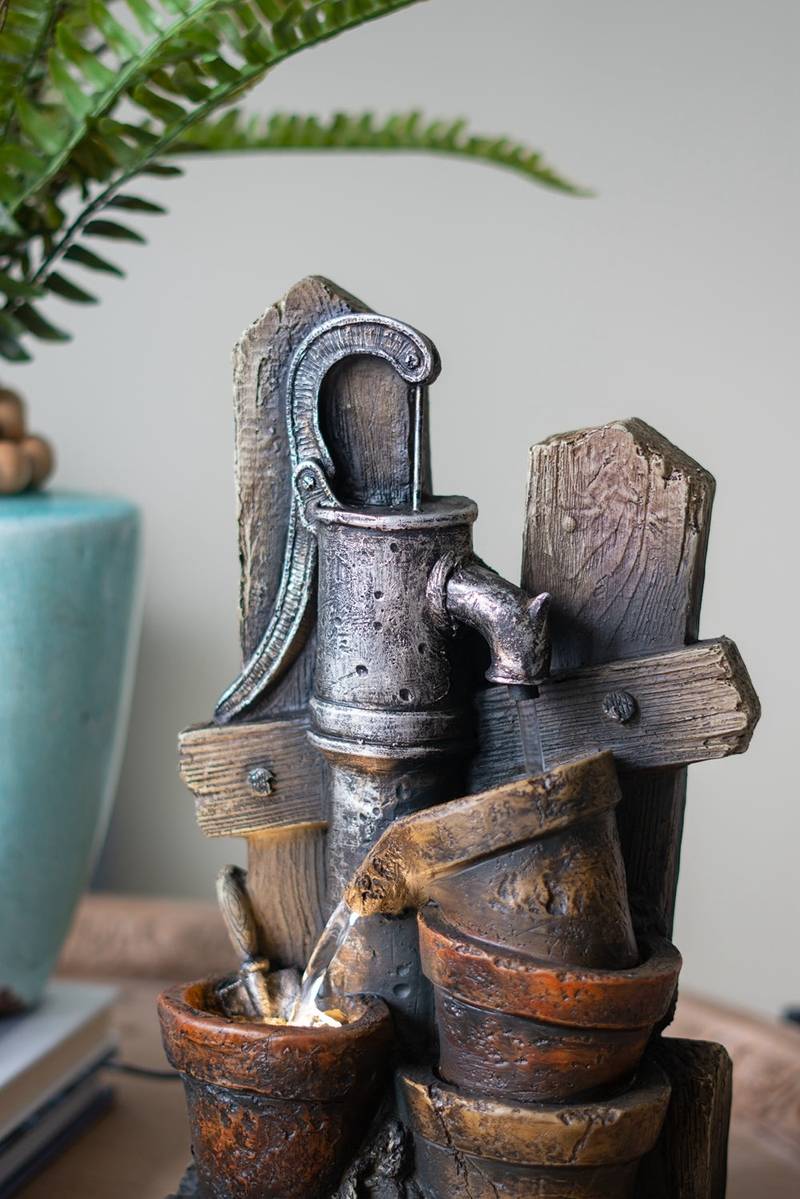 Charming Antique Pump Water Fountain with LED Glow
