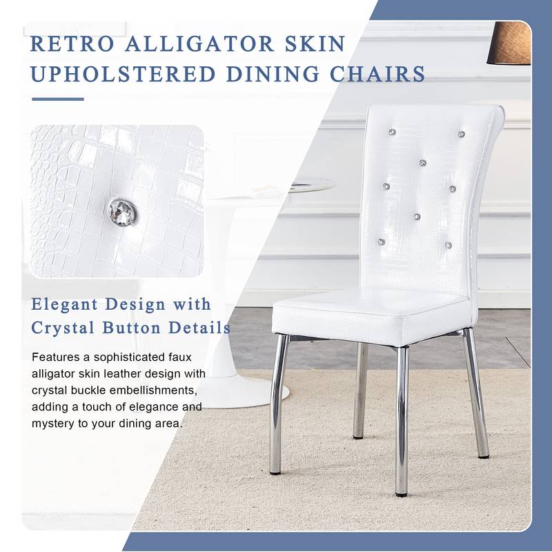 Chic Alligator Skin Dining Chairs with Crystal Accents