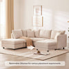 Chic Striped L-Shaped Sofa with Convertible Ottoman