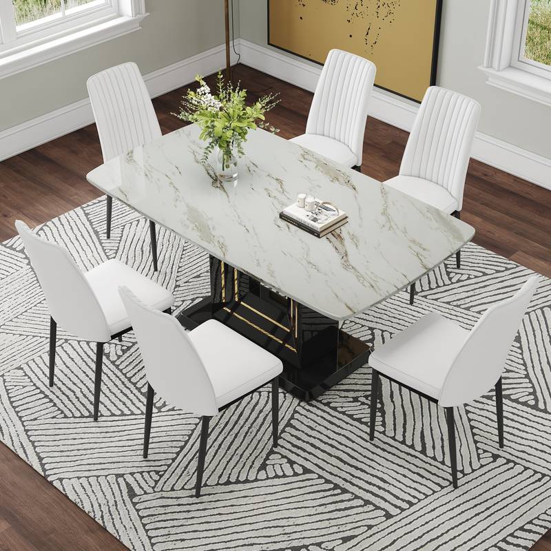 Chic Faux Marble Dining Set with U-Shaped Legs and Stylish Chairs