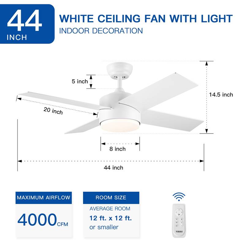 Sleek LED Ceiling Fan with White Blades