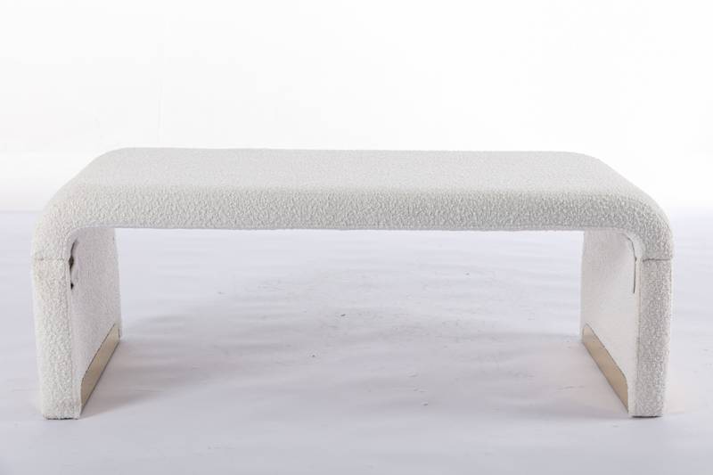 Chic Ivory Boucle Ottoman with Gold Legs