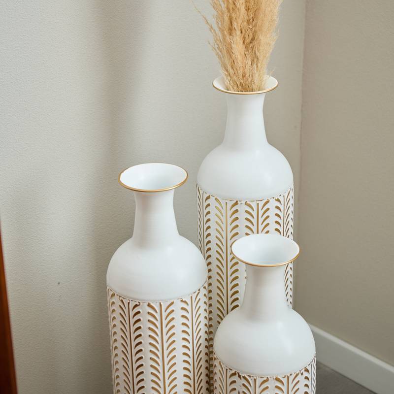 Chic White Metal Vase Set for Stunning Home Decor