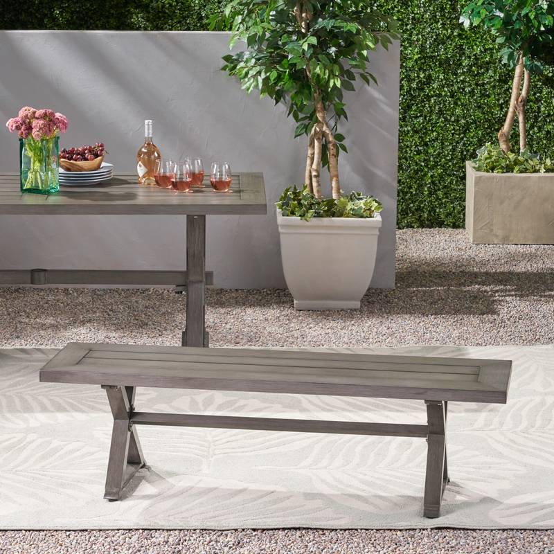 Chic Gray Aluminum Outdoor Bench