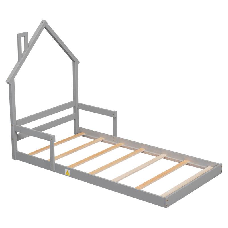 Cozy Twin House Bed with Handrails - Grey
