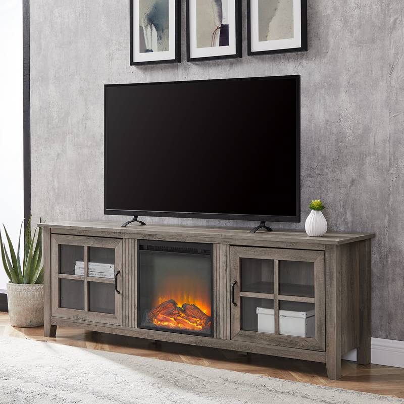 Grey Wash Farmhouse Fireplace TV Stand