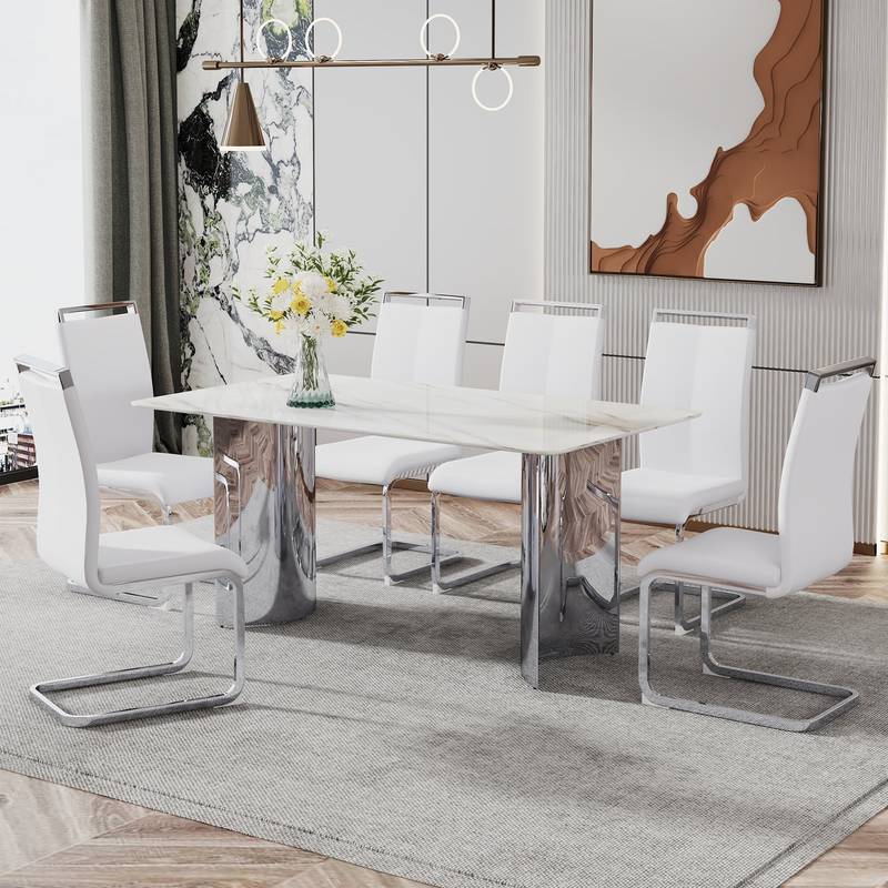 Sleek Marble-Design Dining Table
