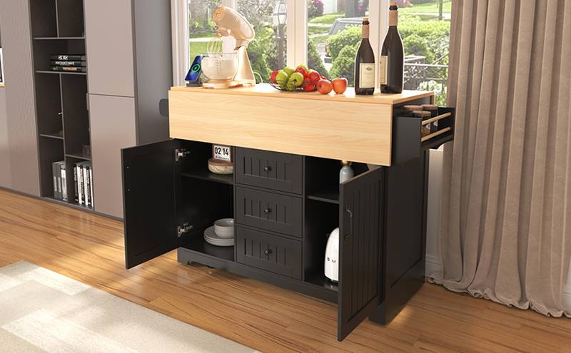 Versatile Kitchen Island Cart with Drop Leaves and Power Outlet