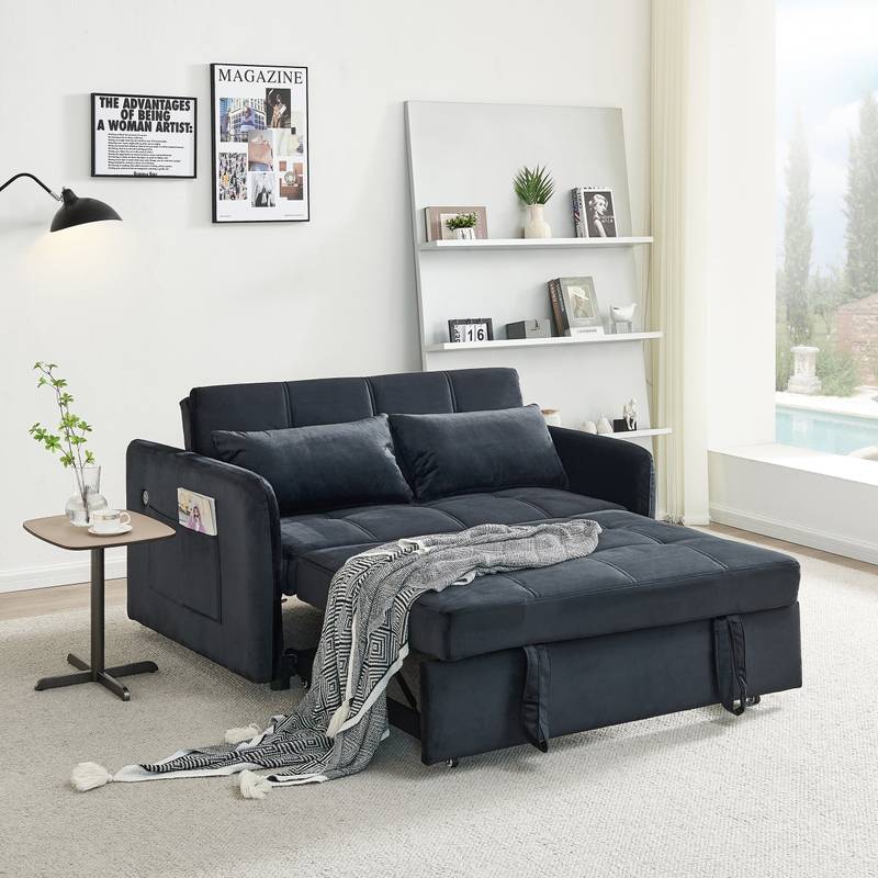 Twins Velvet Sofa Bed in Black
