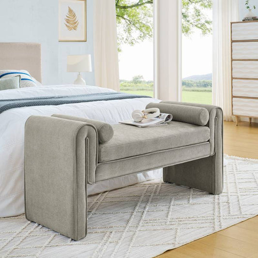 Cozy Gray Linen Bench
