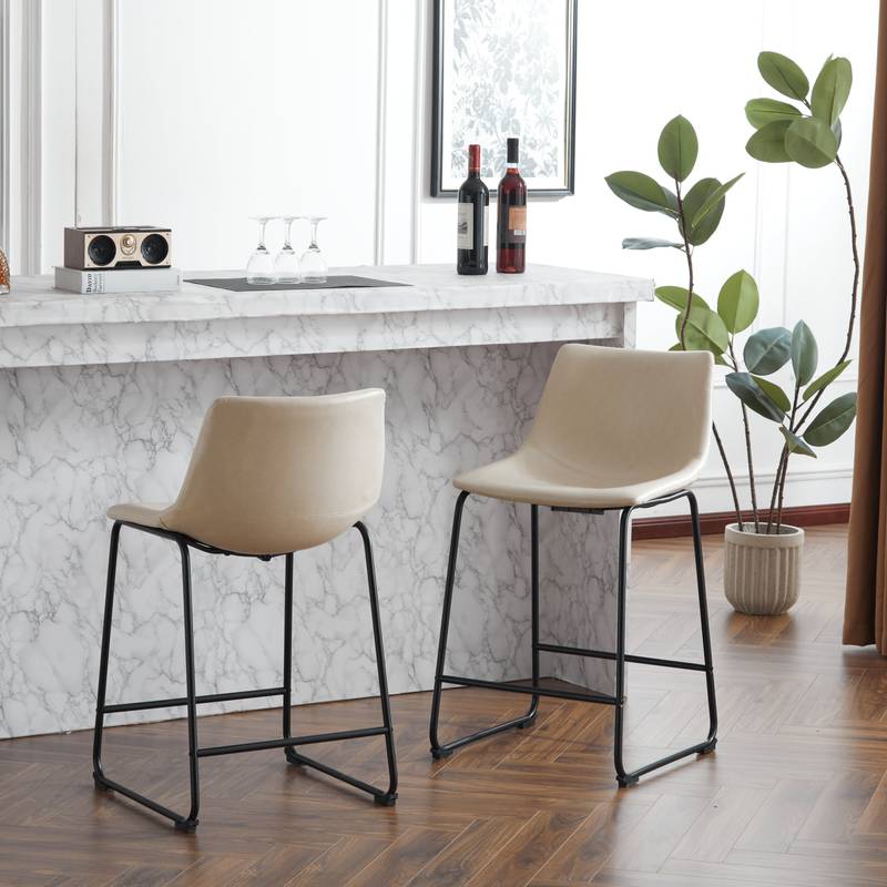 Chic Vintage Faux Leather Counter Stools - Set of Two